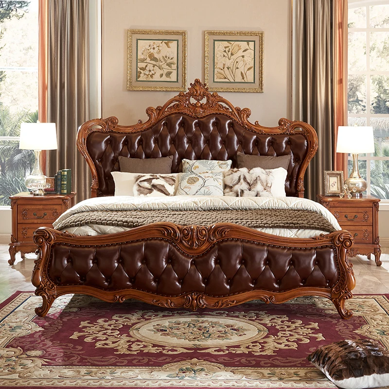 European Aesthetic Couple Bed Queen Size Luxury Bedroom Bed Wood Modern Camas De Matrimonio Dormitorio Bedroom Furniture