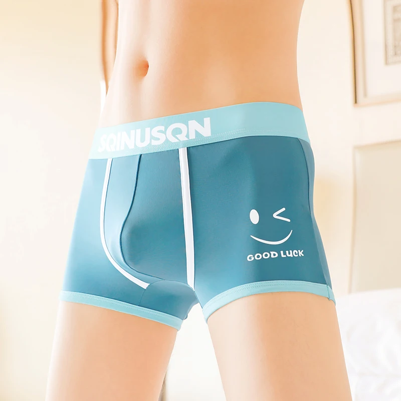 Мужские трусы-боксеры — нижнее белье с принтом Sweet Smile, 89% полиэстер, 11% спандекс, светло-зеленый с белой отделкой, мягкая эластичность