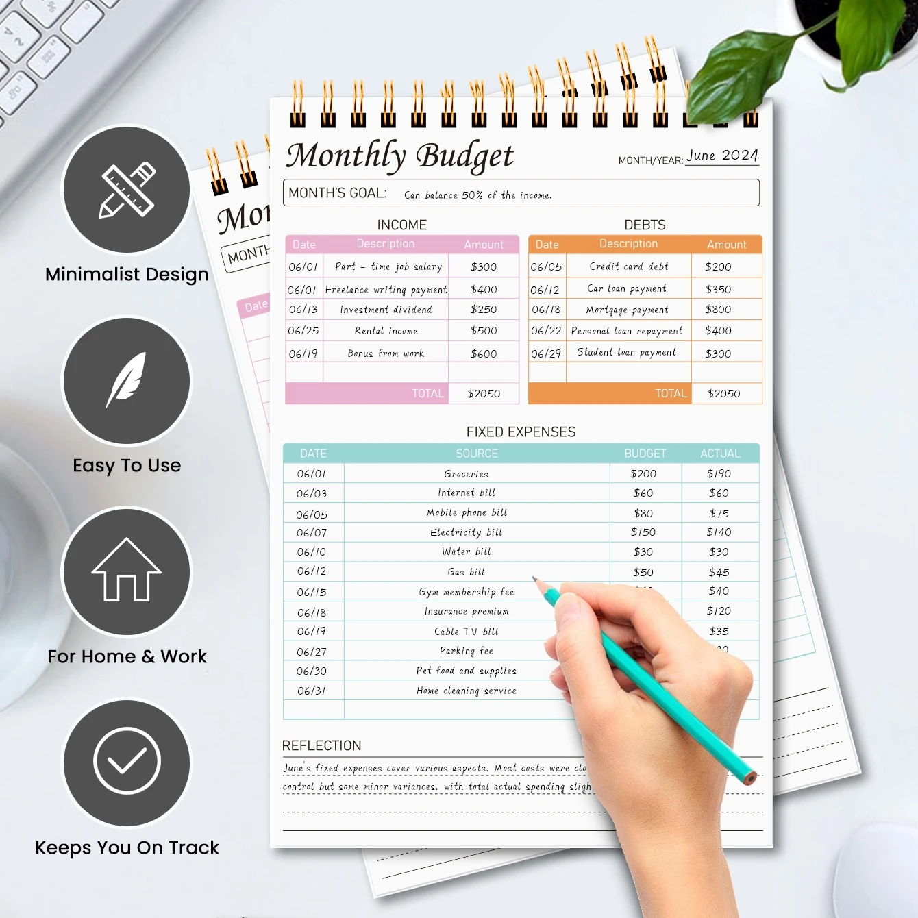 Budget Planner Notebook, Undated Monthly Financial Planner Effective Management Of Funds Effectively Manage Your Funds 52 Sheets