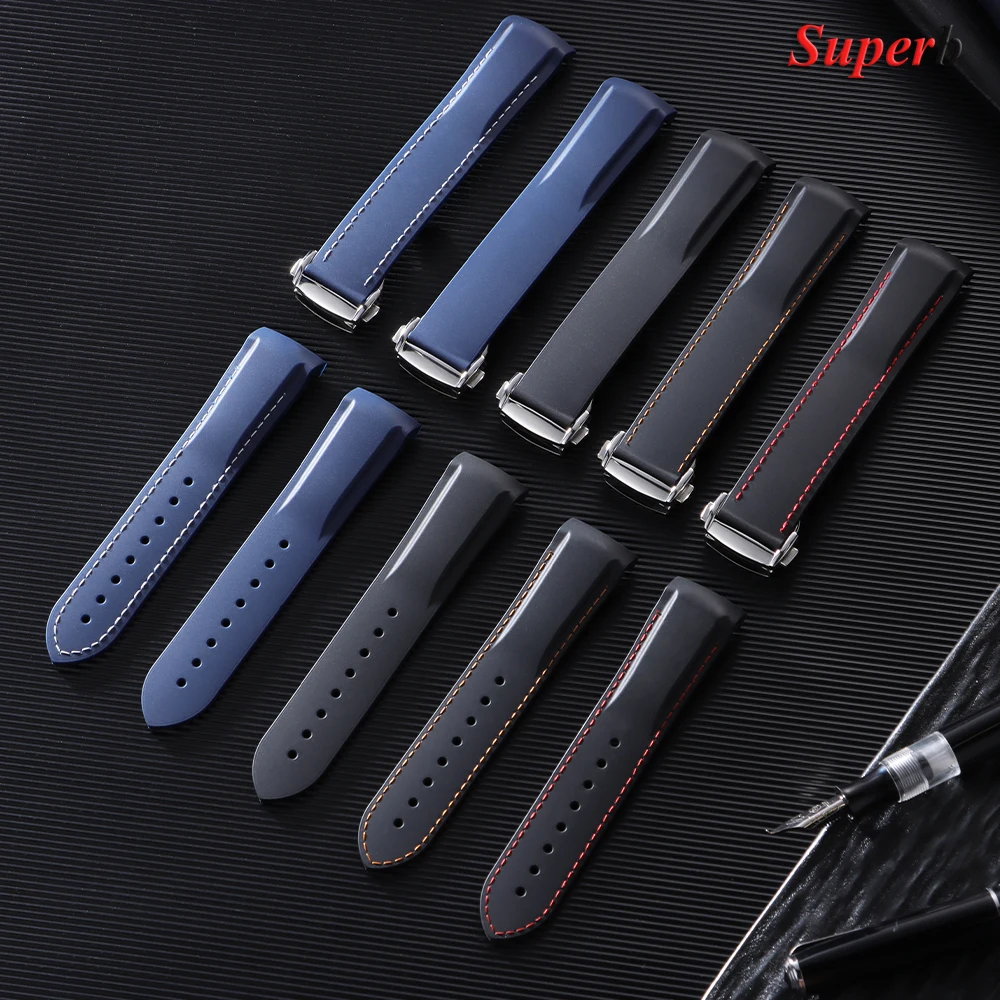 20 مللي متر 22 مللي متر منحني نهاية المطاط سيليكون حزام الساعات للرجال النساء مقاوم للماء الرياضة سوار حزام ل أوميغا ساماستر 300 حزام ساعة اليد