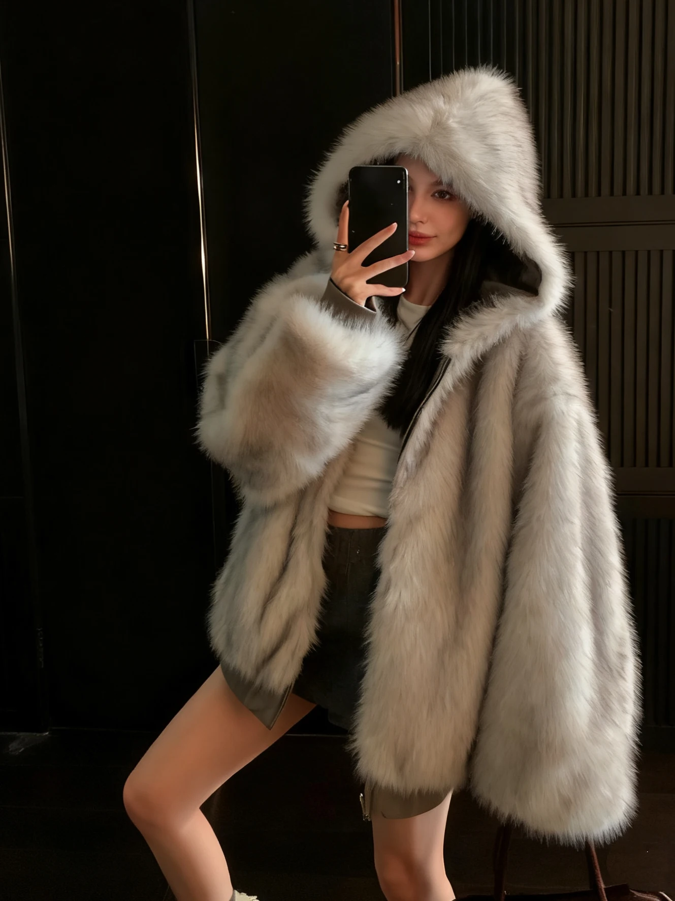 

Double-Sided Ice Blue Dye Suede Jaet with Fur Collar Women's Winter American Retro Sle Commuter Loose Fit Zipper Closure