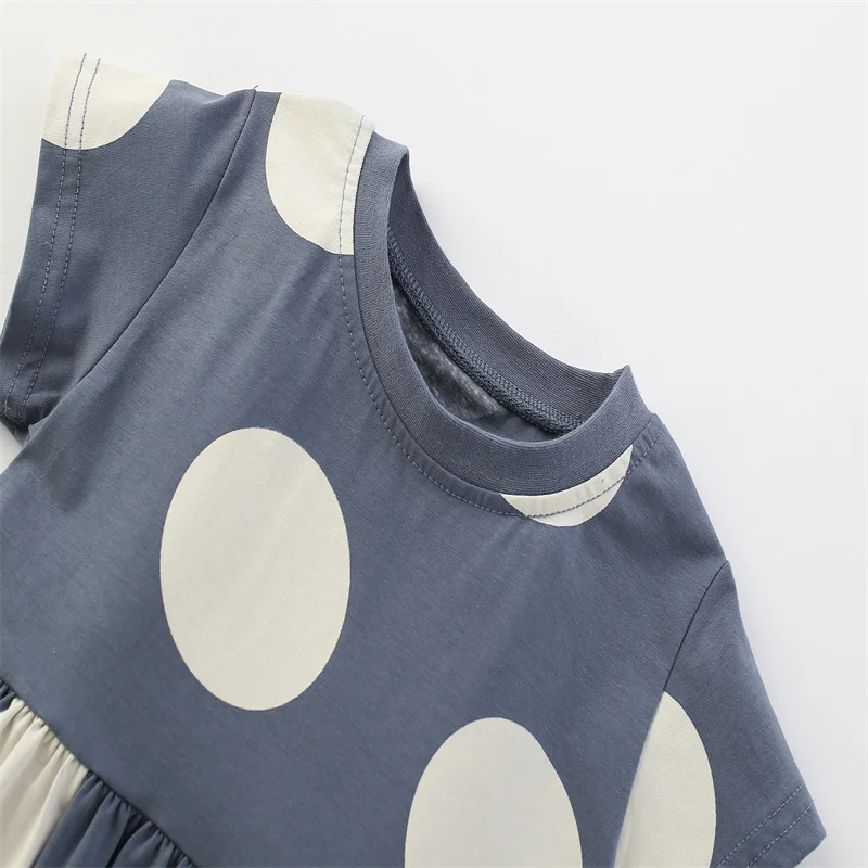 점프 미터 3-8T 코튼 도트 자수 여름 공주 소녀 드레스 파티 생일 Frocks 어린이 의상 아기 드레스