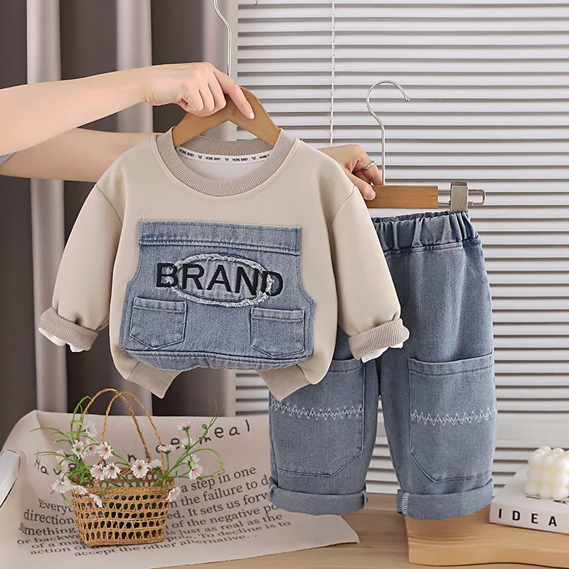 Boys Clothes Sets Spring Autumn Children Sweatshirts Tops Denim Pants 2pcs Casual Jeans Suit For Baby Tracksuits Kids Outfits 5Y