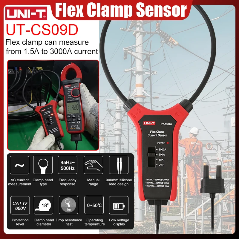 UNI-T UT-CS09D 3000A التيار المتناوب الحالي مرنة المشبك متر فليكس المشبك الاستشعار مقياس التيار الكهربائي تردد متر UT206B UT208B ينطبق