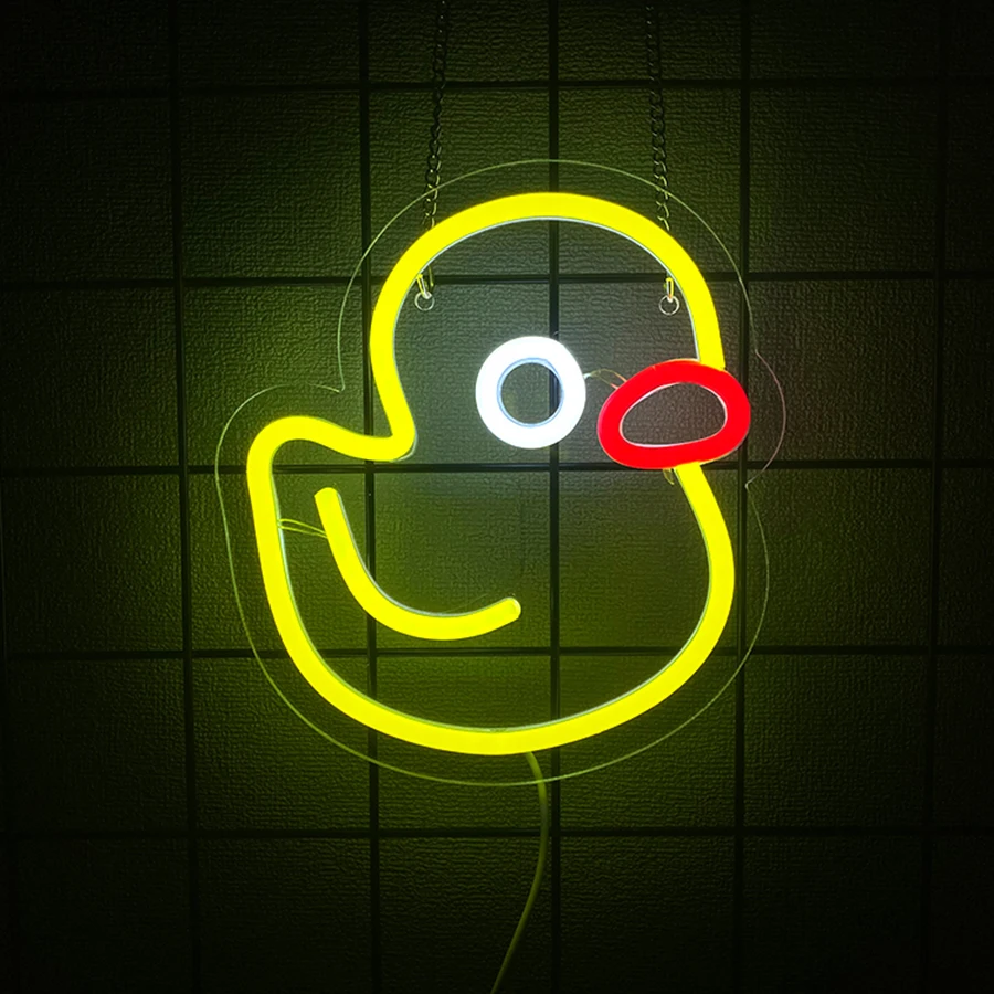Sinais de néon da série de pato dos desenhos animados, ícones de led de pato amarelo bonito feitos à mão, usados para quarto, casa, sala de jogos, bar, decoração de arte de escritório.