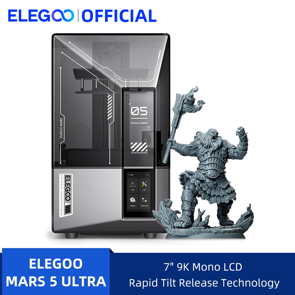 3D принтер ELEGOO MARS 5 ULTRA 9K MSLA Resin с автоматическим выравниванием и интеллектуальной камерой с искусственным интеллектом, высокоскоростная печать, размер 153,36 × 77,76 × 165 мм