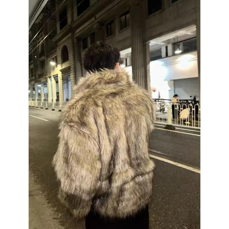 Men's Warm Winter Thickened Faux Fox Fur Coat Fluffy New Trendy Fur Overcoat Comfortable Fashion Fur Coat Men Jackets