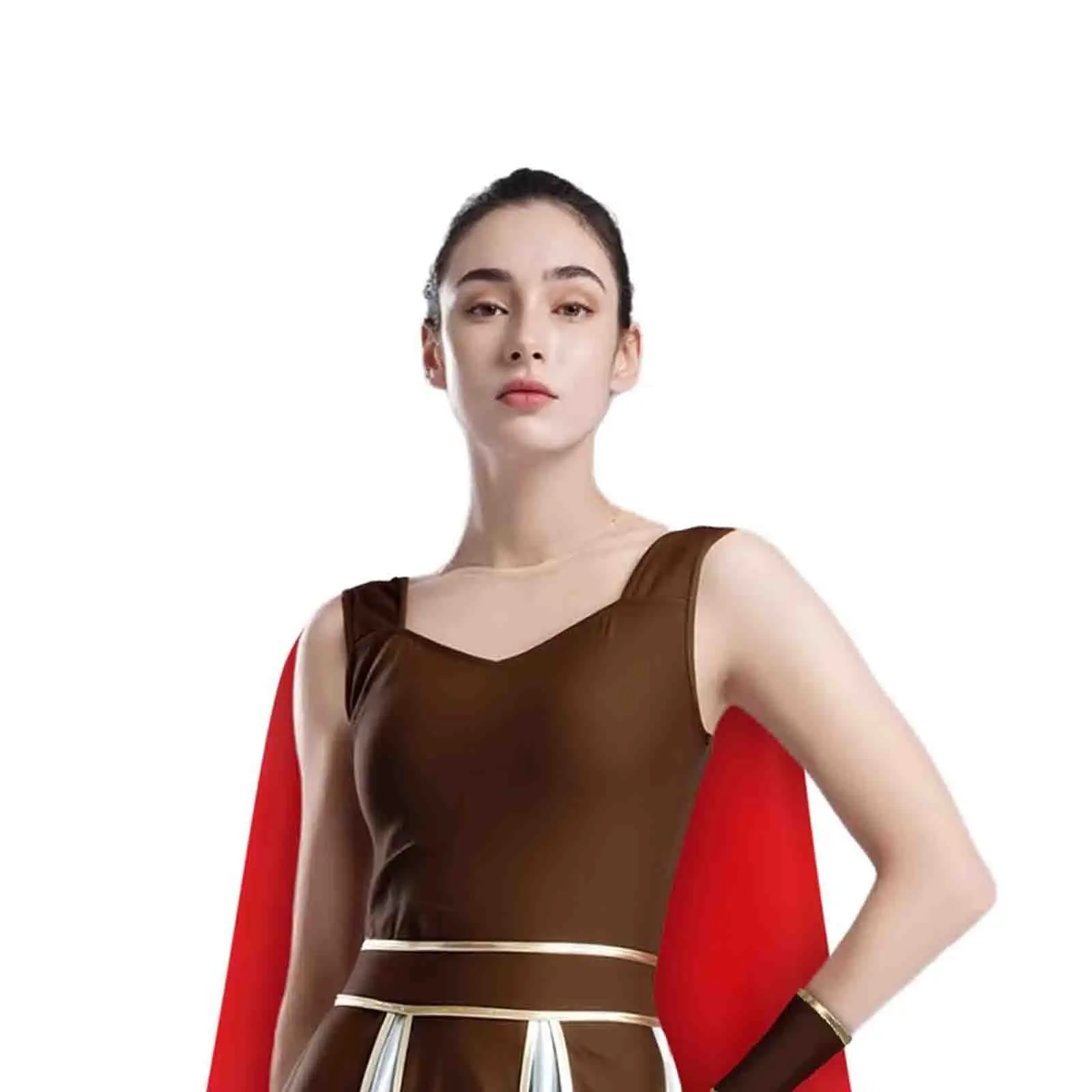 Disfraz de gladiador romano para mujer, traje de Cosplay para fiesta temática de Halloween, vestido acampanado sin mangas con capa de satén y puños, Carnaval