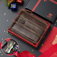 BULLCAPTAIN Genuine Leather Short Cowhide Wallet Casual Driving Multi-function Card Slot Wallets Men's Birthday Gift