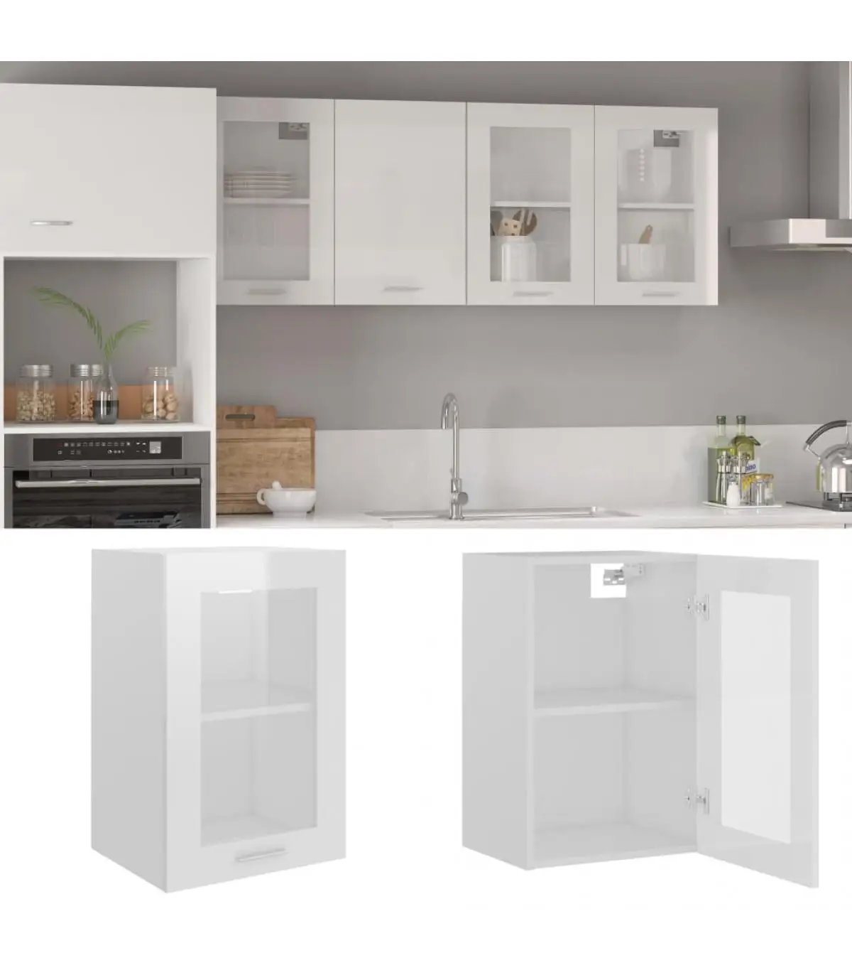 Kitchen cabinets hanging cabinet white plywood glass glitter 40x31x60cm