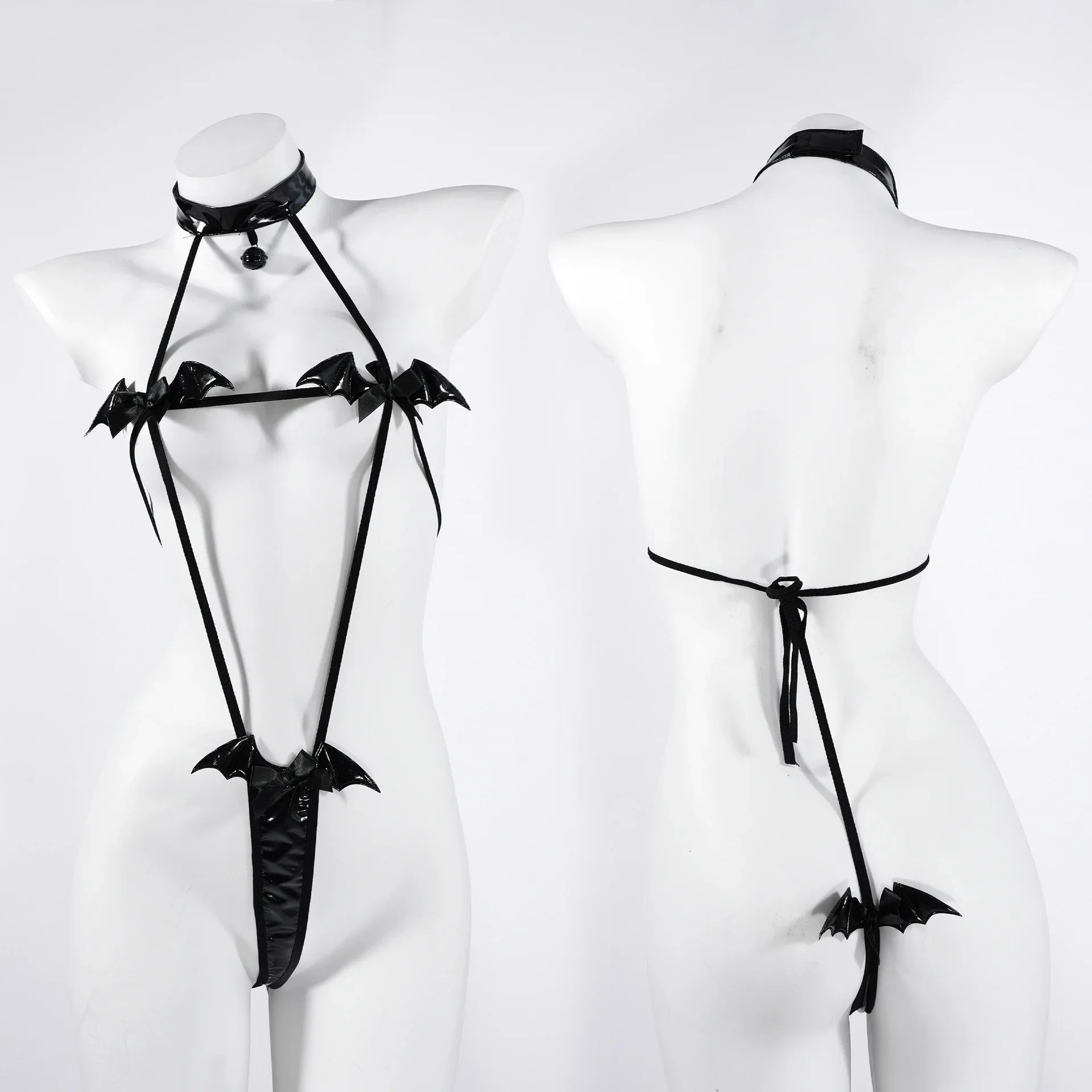 

Комплект эротического белья для косплея: черное мини-бикини с полосатыми бретелями в стиле Дьяволицы, костюм для Хэллоуина