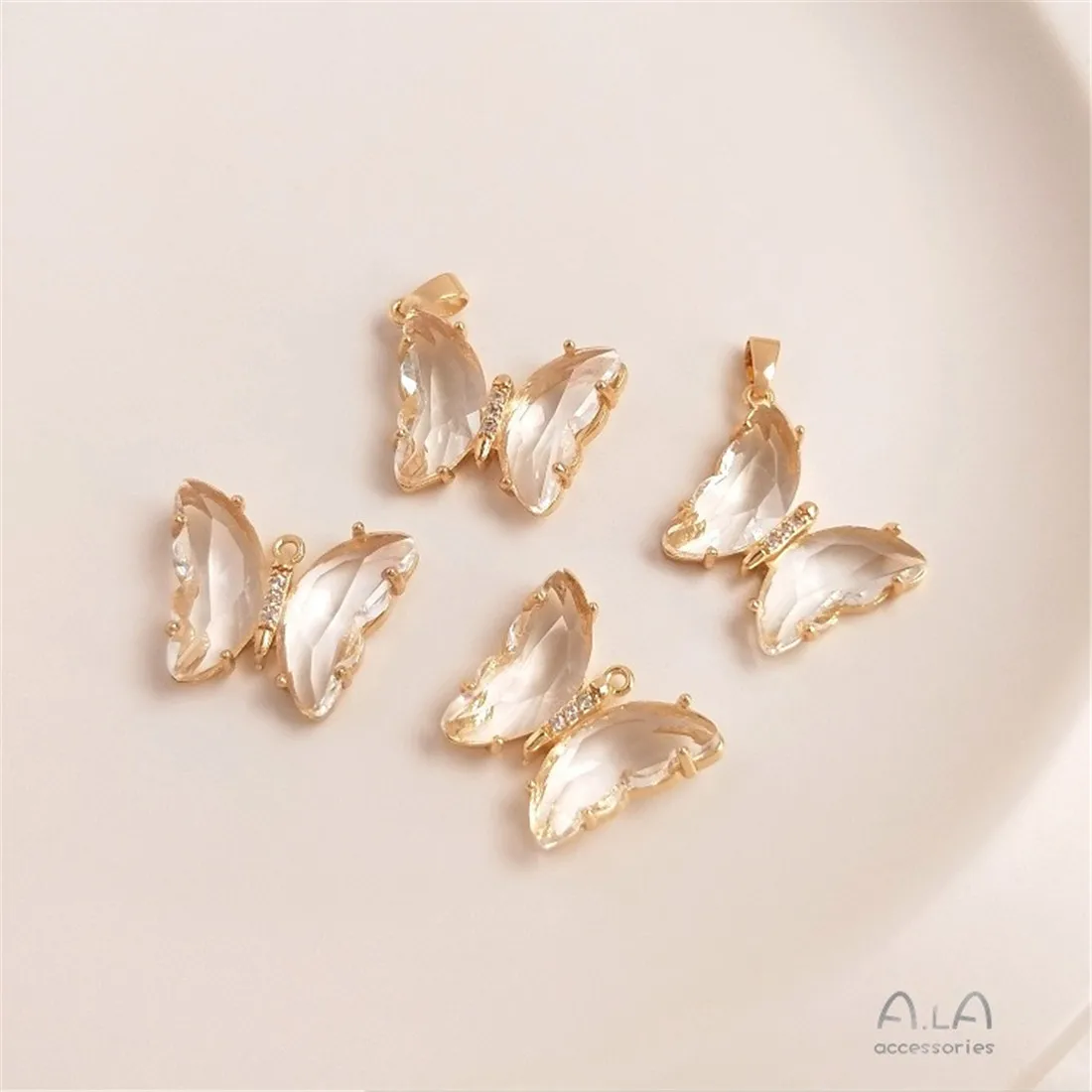 Asas de zircão de cristal incrustadas em ouro 14K, pingentes de borboleta, brincos, corrente de suéter DIY, pingente de colar D030