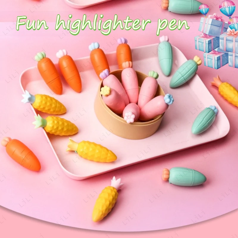 

6 шт./компл., набор ручек-хайлайтеров, милый мультяшный мини-маркер для овощей и фруктов, ручка для студенческой маркировки, ручка для ключей, канцелярские принадлежности