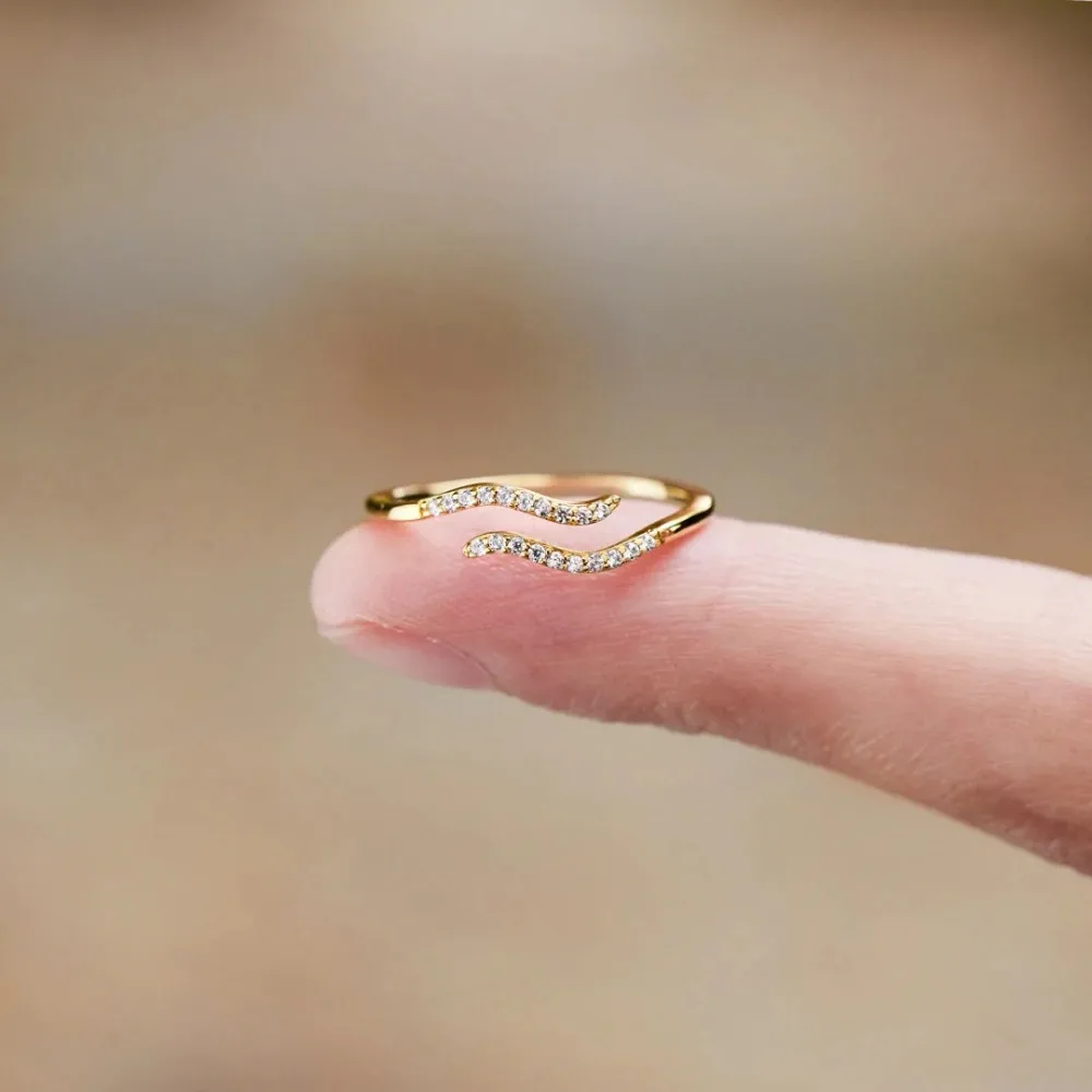 Trumium Hot Sale Real 925 Silver Rings For Women Wedding Minimalist Single Wave Ring 18K Gold Stackable Jewelry Girl Gift