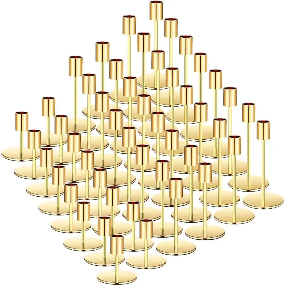 

Candle Holders Set Matte Candlesticks Holders Decorative Taper Candle Holders Modern Metal Candelabras (Gold,48 Pcs)