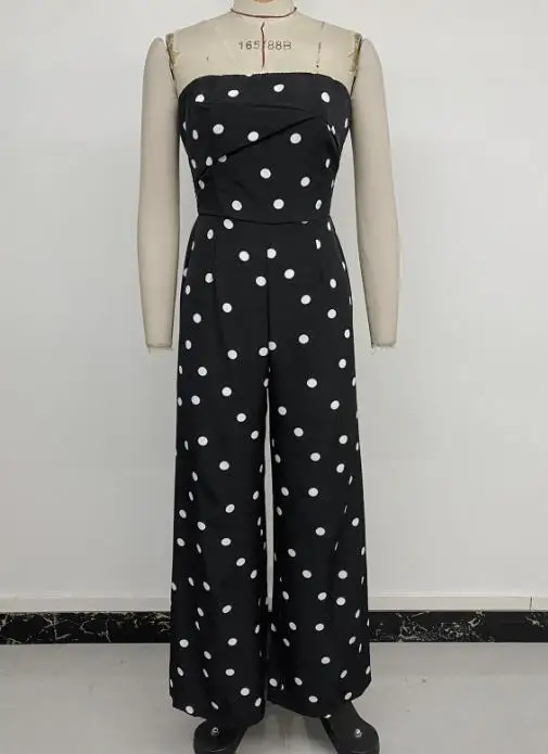 

Spring and Summer Fashion Retro Polka Dot Jumpsuit Women's Strapless Ruched Waist Wide Leg Formal Outfit