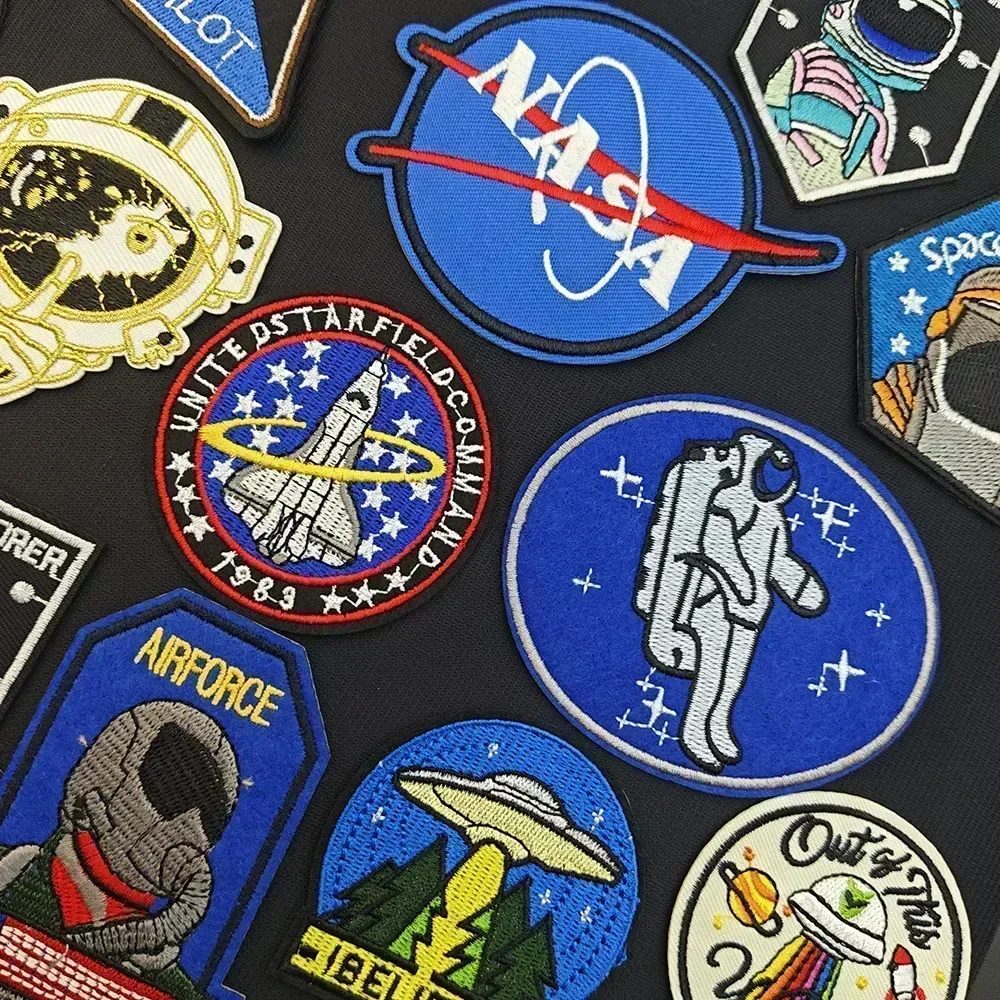 NASA Patches Embroidered Cartoon Iron on Applique Astronauts Ironing Stickers for Clothes Thermoadhesive Backpack Hat Decoration