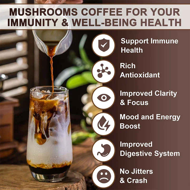 Complément de café champignon crinière de Lion avec Reishi, Cordyceps et queue de dinde, énergie, clarté et concentration mentale, rehausseur de cerveau