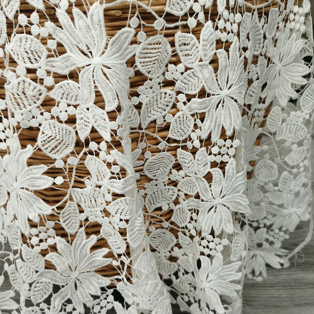 

Super Beautiful Milk Silk Water Soluble Lace Embroidery Fabric Hollow 3D Floral Fabric DIY Wedding Dress Sewing Cloth