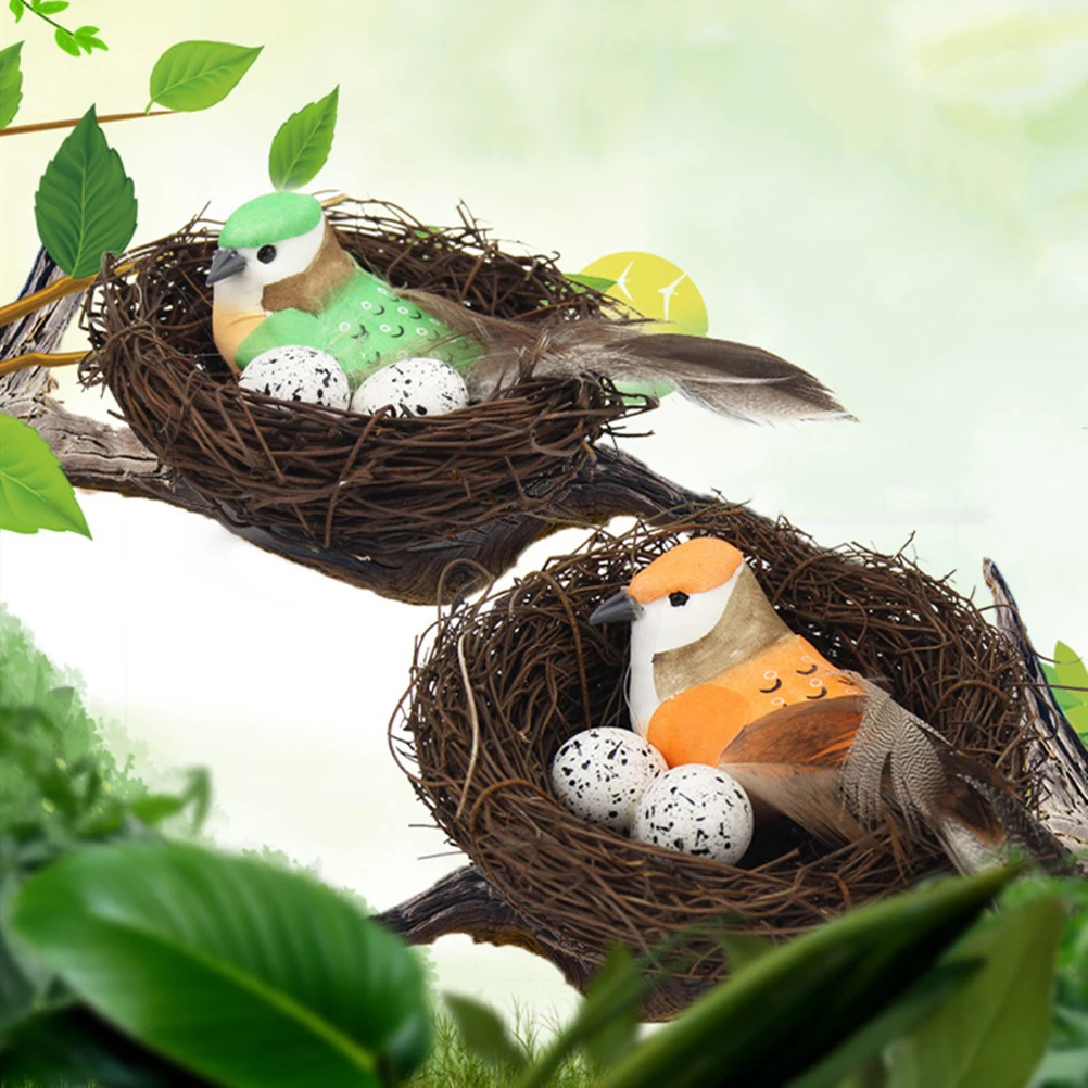 

2 Pcs Artificial Bird Nest nament Straw Bird Decor Spring Decoration Hanging nament Set for Landscape