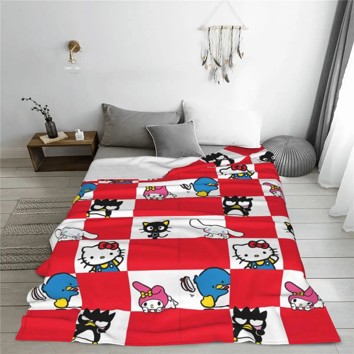 Official Sanrio Kuromi Melody Hello Kitty Blanket Flannel Cartoon Lightweight Throw Blankets for Bedroom Sofa Bedroom Quilt