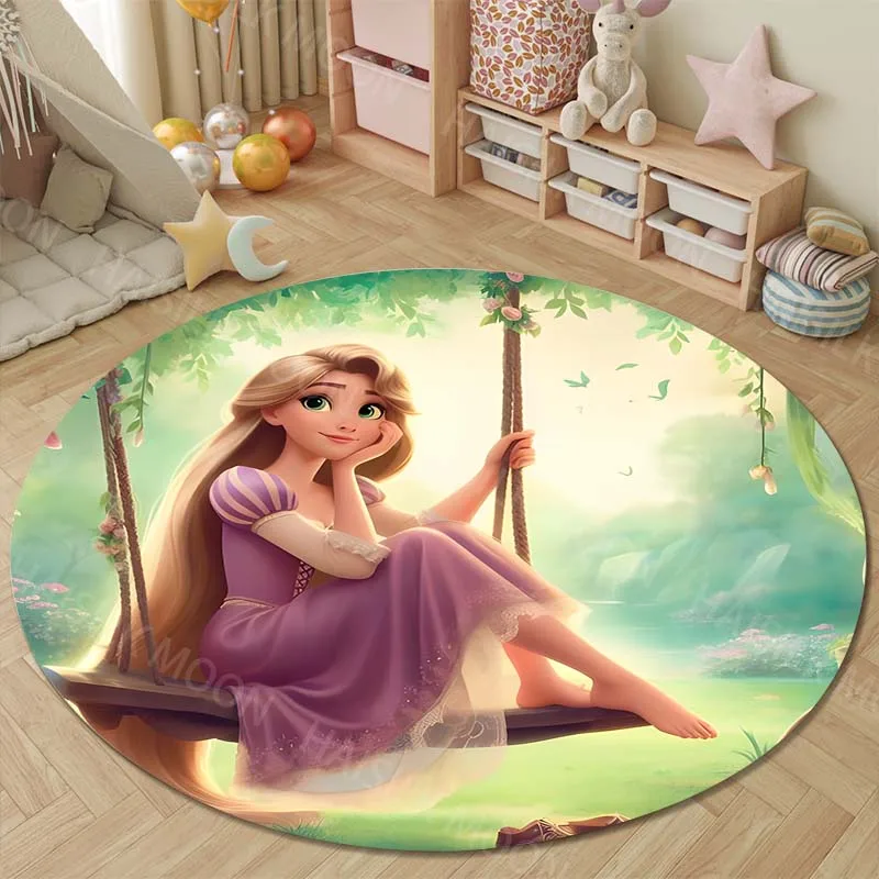 Tappeti rotondi Disney Princess Rapunzel per camera da letto Tappetini per camera dei bambini Tappetino per sedia da bagno per la casa Tappeto