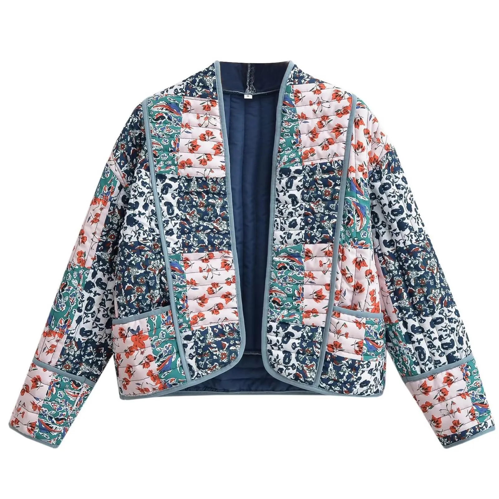 New Floral Printed Quilted Jacket For Women Cardigan Winter Pocket Cotton Down Coat Vintage Lightweight Padded Coats Chaquetas