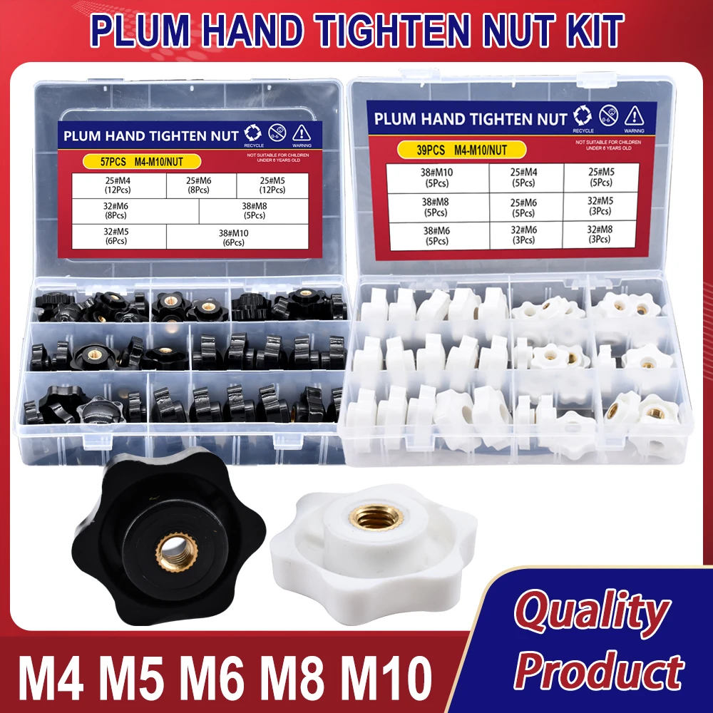 

M4 M5 M6 M8 M10 Plum Hand Tighten Nut Clamping Blind Though Thread Star Handle Nut Mechanical Knob Hand Nut Assortment Kit