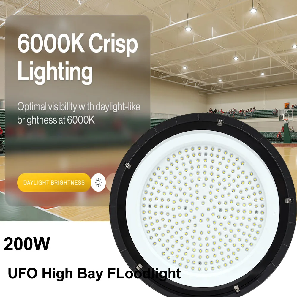 200 W LED-Industrieleuchte, UFO-Schachtlichter, superhelle runde Strahler für Lagerfabriken, Spielplatz, Häuser, draußen, drinnen