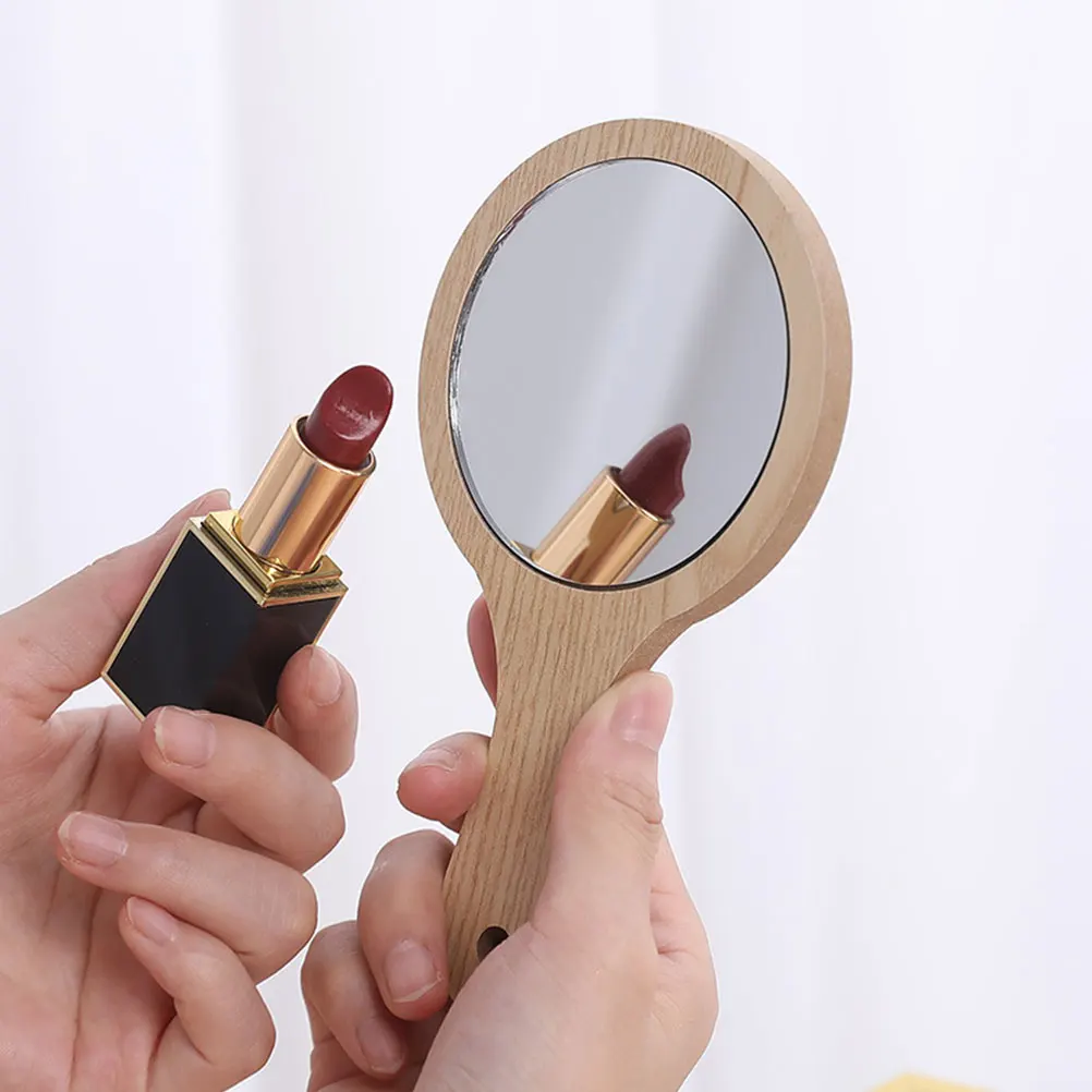 6 قطع مرآة مكياج بمقبض خشبي، مرآة محمولة باليد، أداة تجميل ذات سطح شفاف لإكسسوارات المكياج النسائية #1