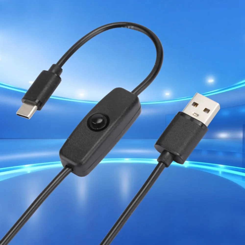 Fast Charging 5V 3A Type C to USB Charging cable 1M / 3.3ft Power Button Switch Power Adapter Power Cord for Raspberry Pi 4B