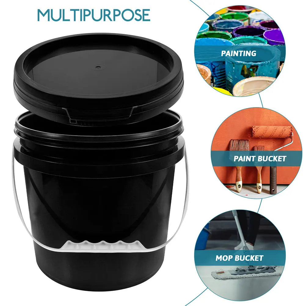 Seau en plastique scellé de qualité alimentaire avec poignée, couvercle anti-déversement à large bouche, conteneur de stockage de peinture pour usage intérieur et extérieur