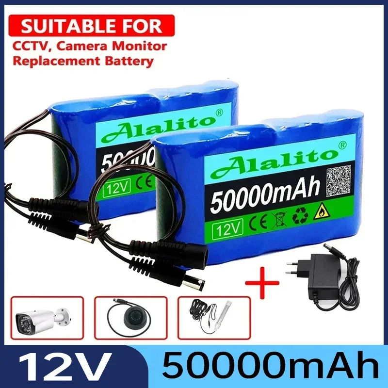 Air Shipping Rechargeable 12 volt battery 50000mah Lithium Battery Pack Capacity DC 12.6V 50Ah CCTV Camera Monitor with Charger