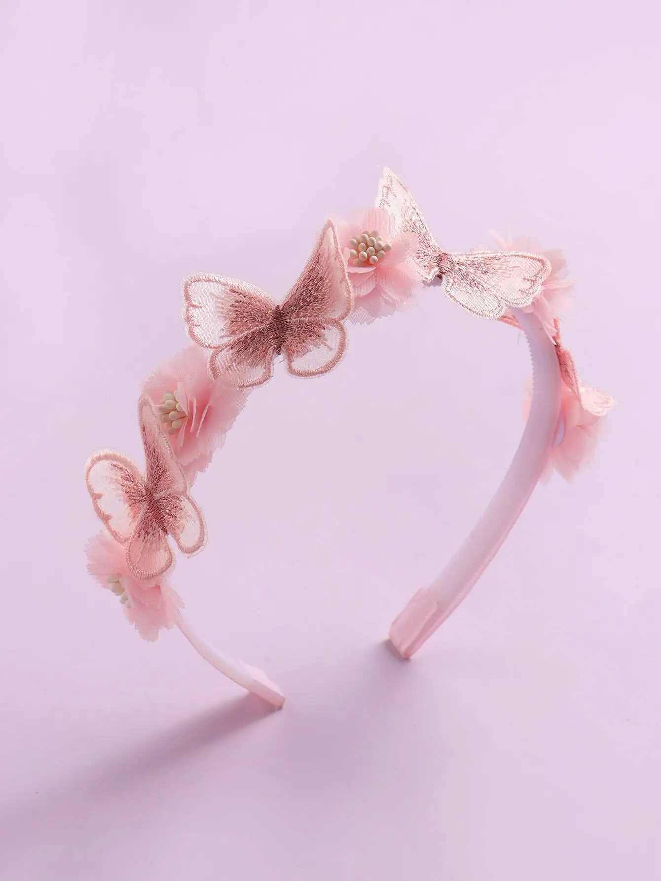 

1pc Pink Floral Headband With Butterfly Decoration
