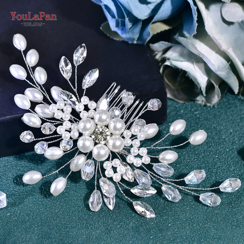 YouLaPan-peineta para el pelo con perlas de cristal para boda, horquilla con diamantes de imitación ostentosos, Tiara para mujer, accesorios para el cabello de novia, regalo HP836