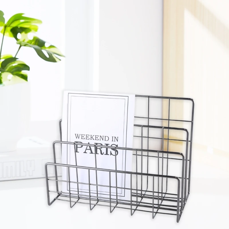 Organizzatore di riviste in metallo Porta libri in filo di ferro Porta riviste da scrivania a 3 scomparti per libri di riviste Libro di ricette