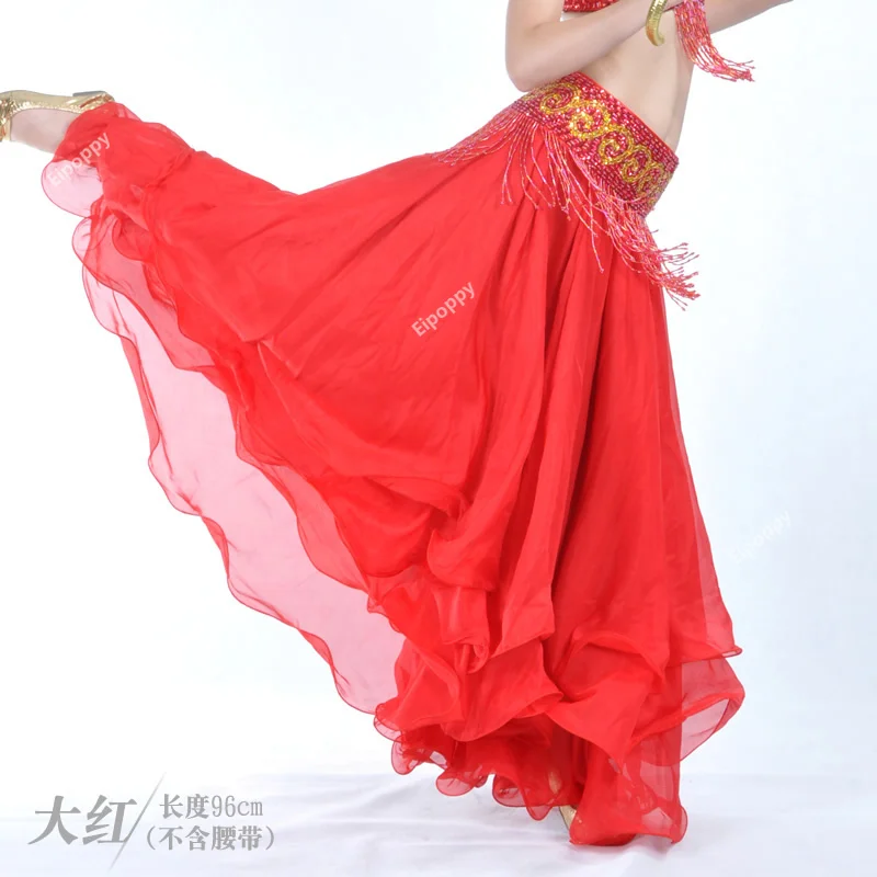 Dancer's three-layer chiffon curled skirt belly dance performance suit stage performance suit skirt Spanish skirt