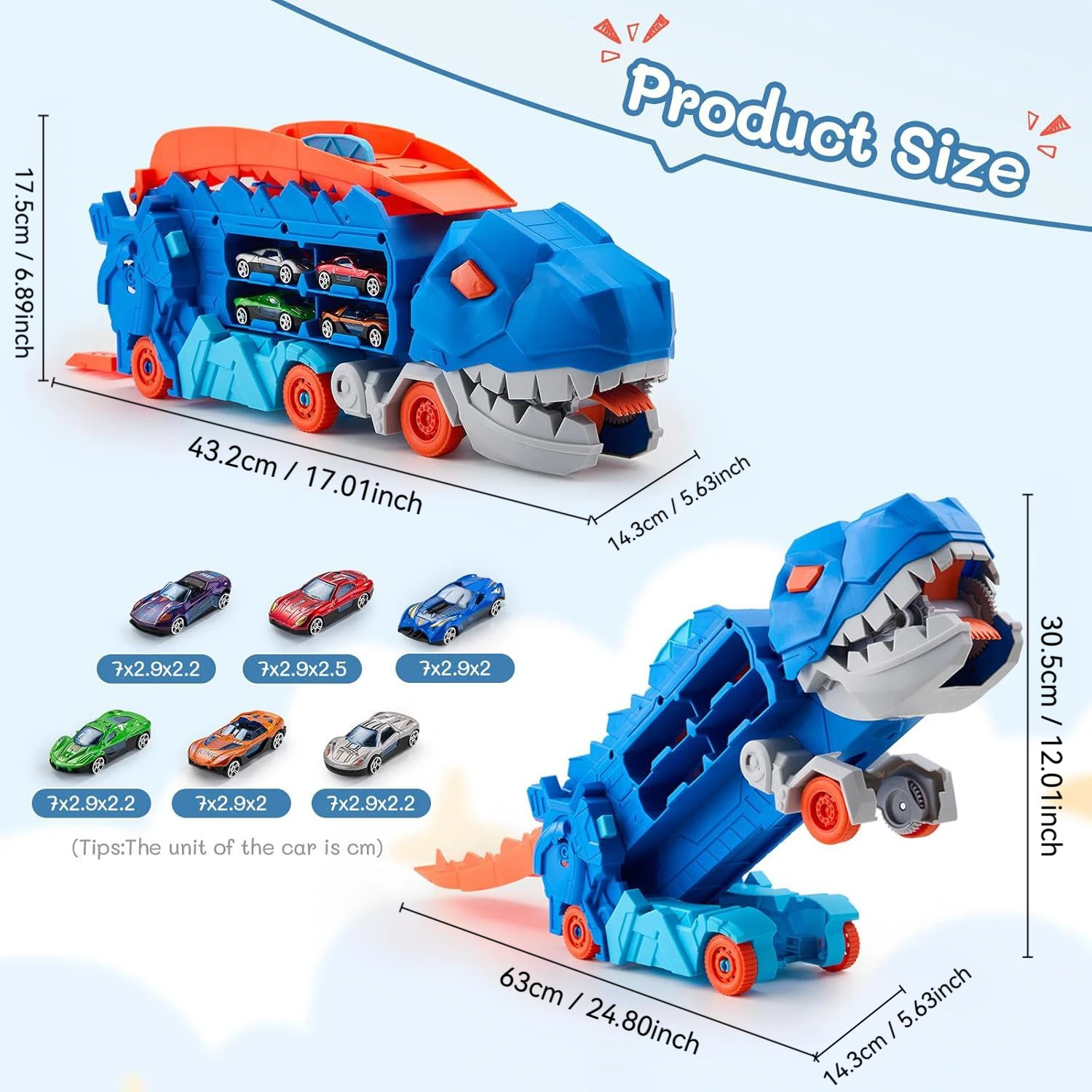 Dinosaur Transforming Transport Truck, Car Track Toy for Boys, Deformation Toy, Dinosaur Shape Gift