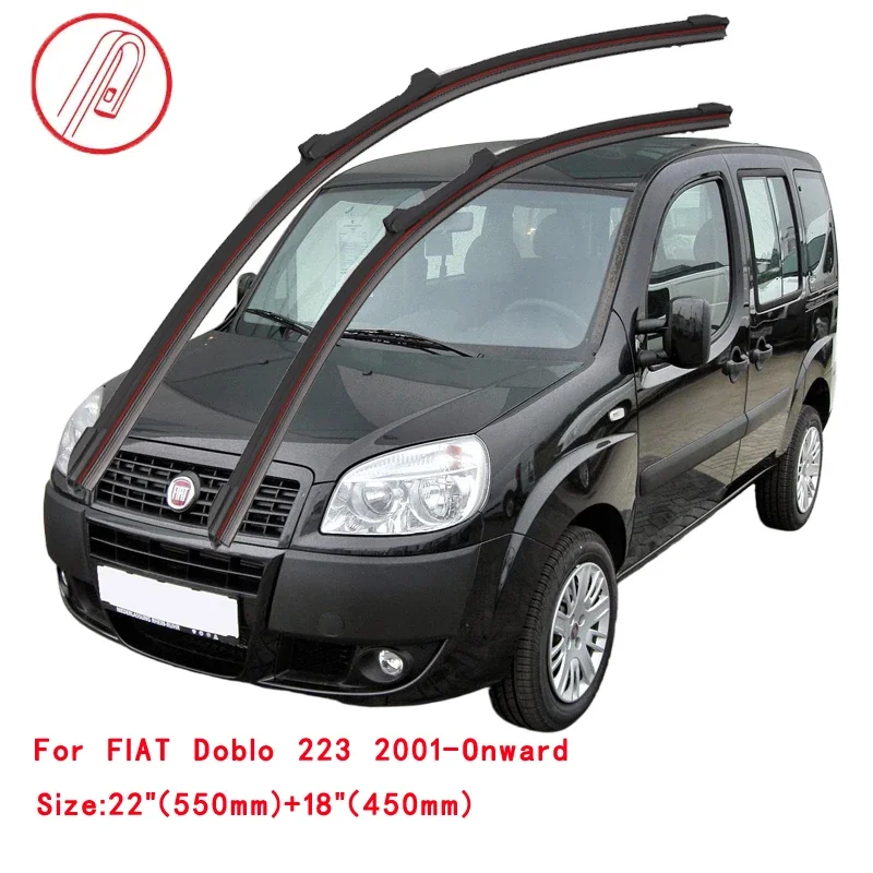 For FIAT Doblo MPV Cargo Estate 223 119 2001 2002 2005 2010 2012 2015 2017 2018 2019 Double Rubber Windshield Red Wiper Blades 2
