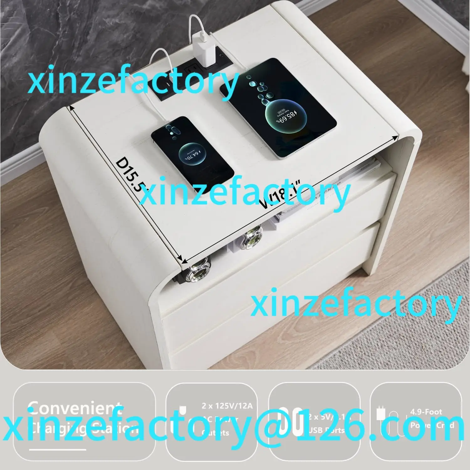 Customizable 25" Tall Modern Nightstand with Charging Station