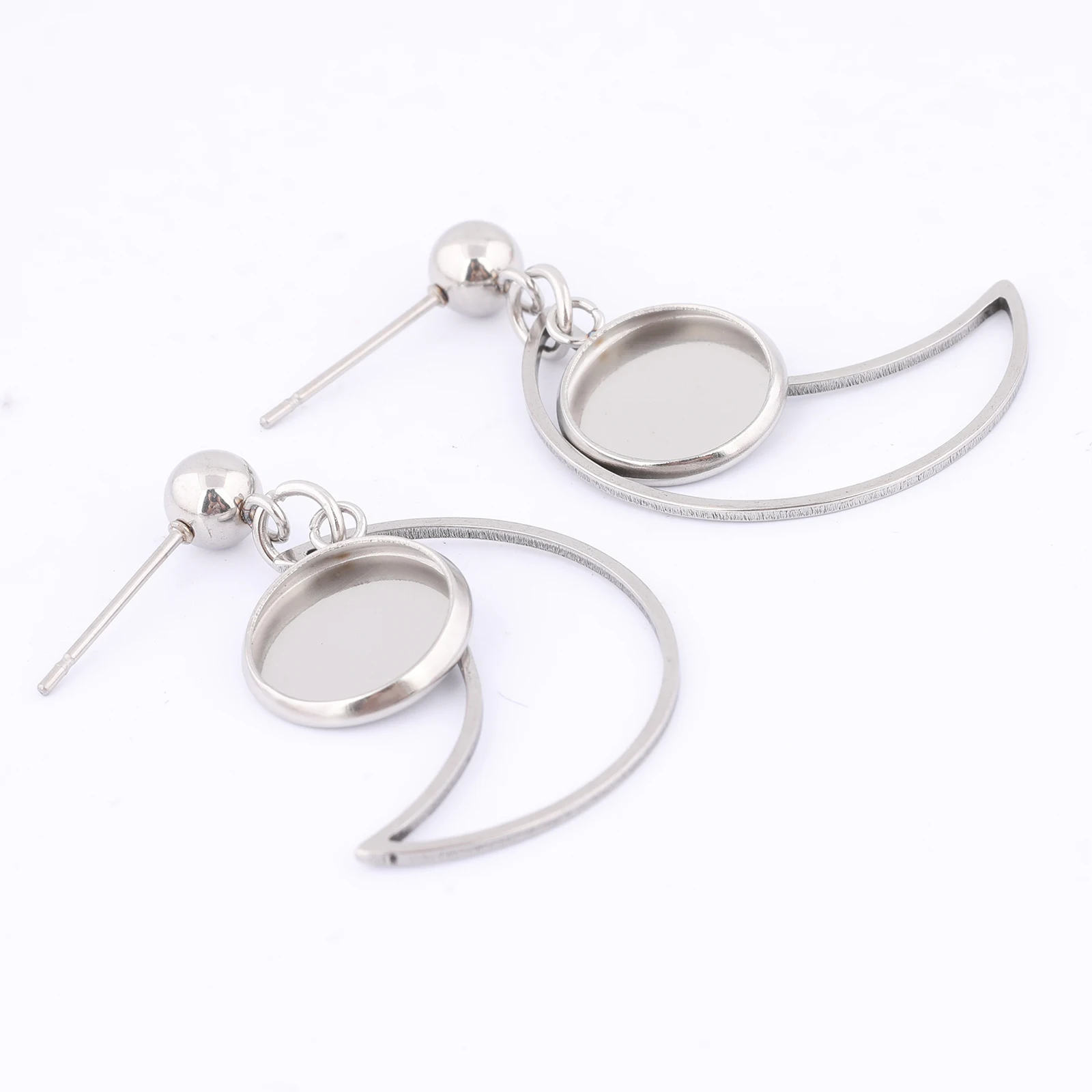 

10pcs Stainless Steel Moon Hoop Earring Base Blanks 10mm Cabochon Bezel Setting Trays Diy Post Ear Findings For Jewelry Making