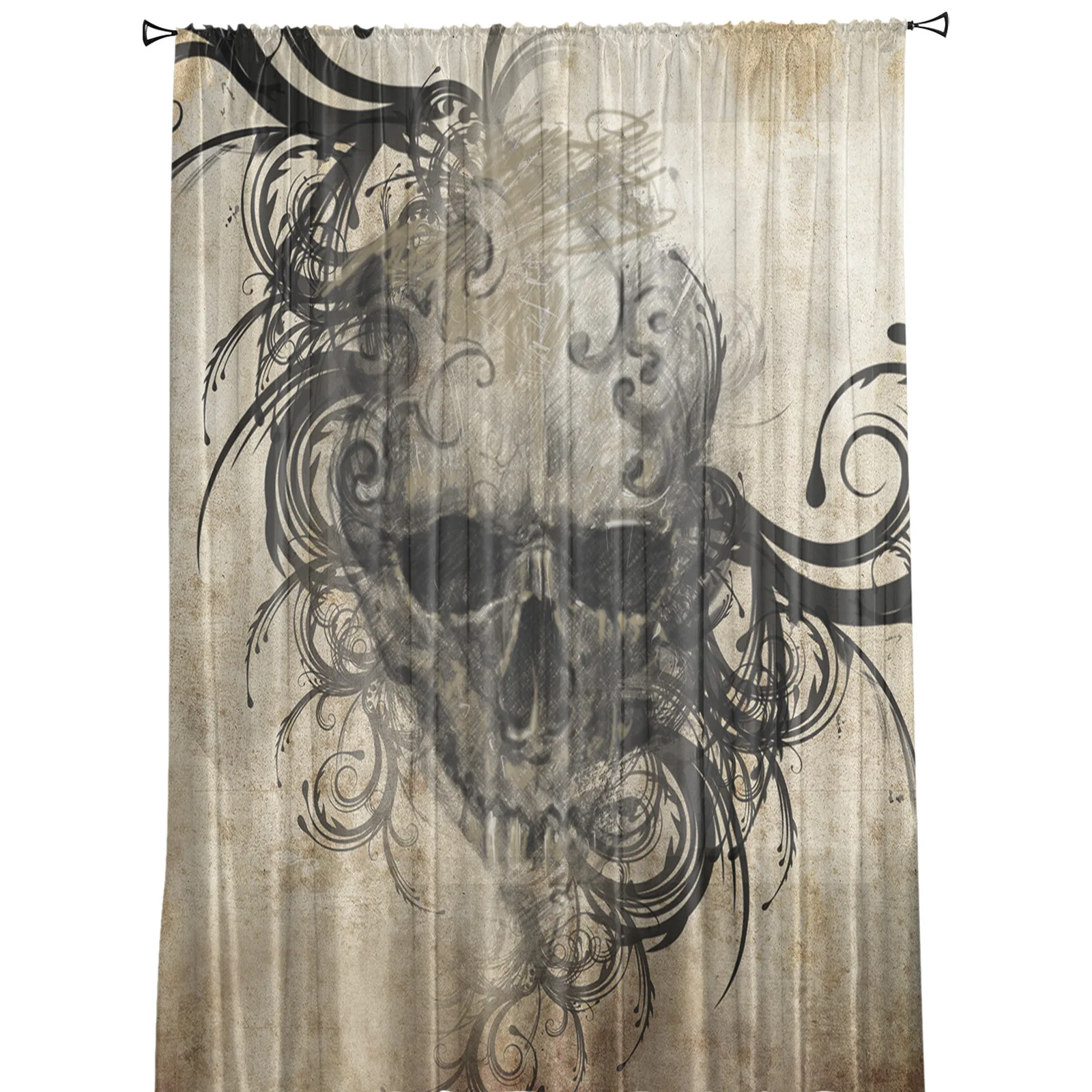 Tattoo Art Skull Vintage Halloween Sheer Curtains for Living Room Decoration Window Curtains Kitchen Tulle Voile Curtains