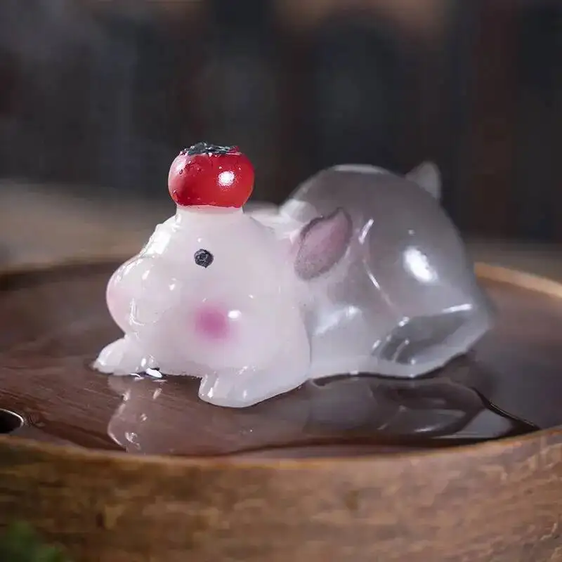 Color-changing Jade Rabbit Tea Pet Lucky Mini Gift Accessory Daily Tea play Compact Living Room Ornament