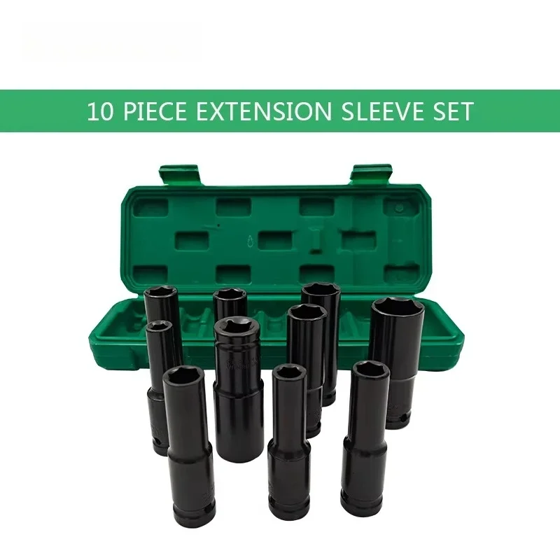 10-Piece Chrome Finish Hexagonal Hand Screwdriver Tool Set Includes 8-24 Extended Sleeve and Adapter Socket
