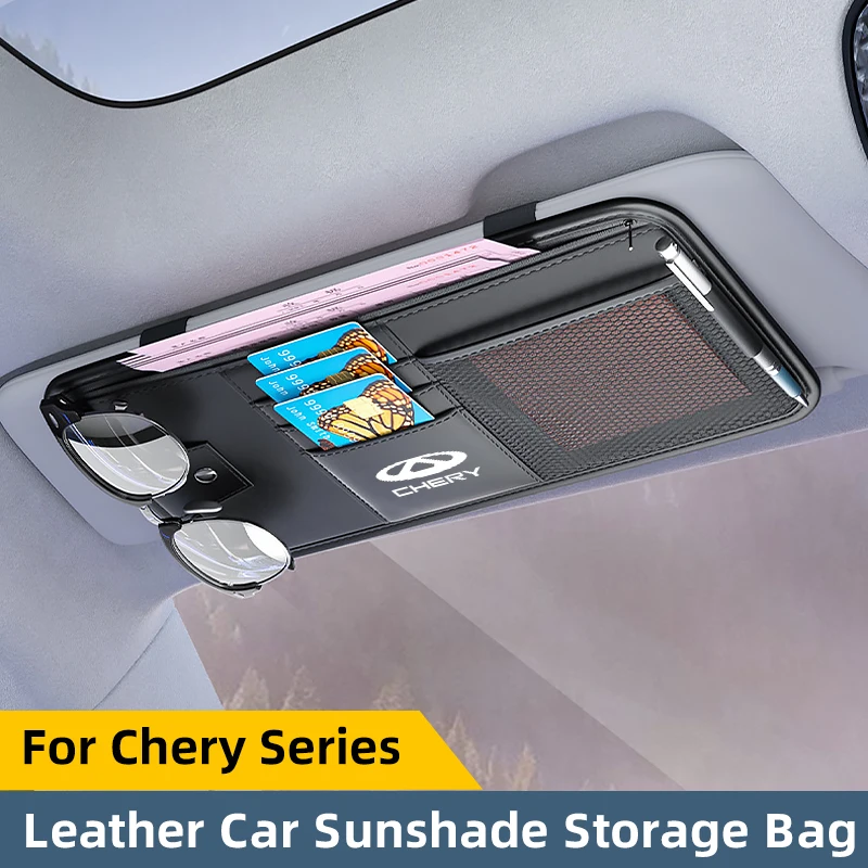 Car Sunshade Storage Bag For Chery Tiggo 2 3 4 5 6 7 8 3X 5X Pro T11 Card Bag Glasses Bag With Zipper Leather Storage Bag