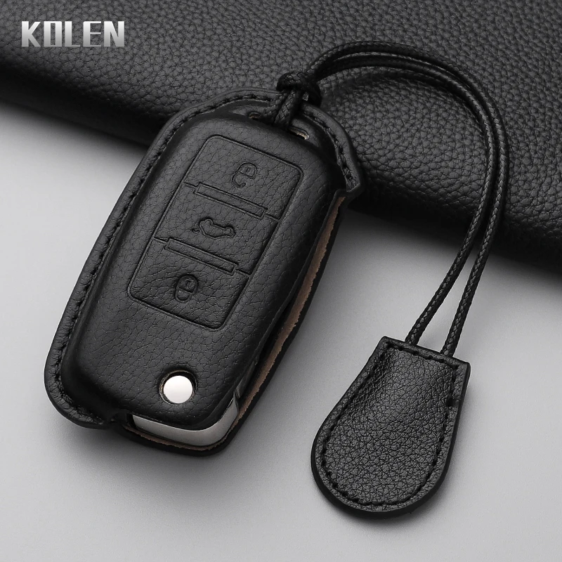 Leather Car Key Case Cover Shell Fob For VW Volkswagen Polo Tiguan Passat B5 B6 B7 Golf 4 5 6 MK6 Jetta Lavida For Skoda Octavia