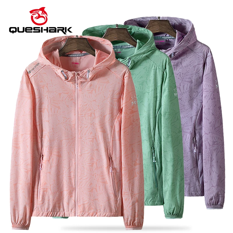 

Солнцезащитная куртка Queshark, женская UPF50 + легкая солнцезащитная куртка из ледяного шелка, велосипедный трикотаж, дышащая одежда с защитой от ультрафиолета
