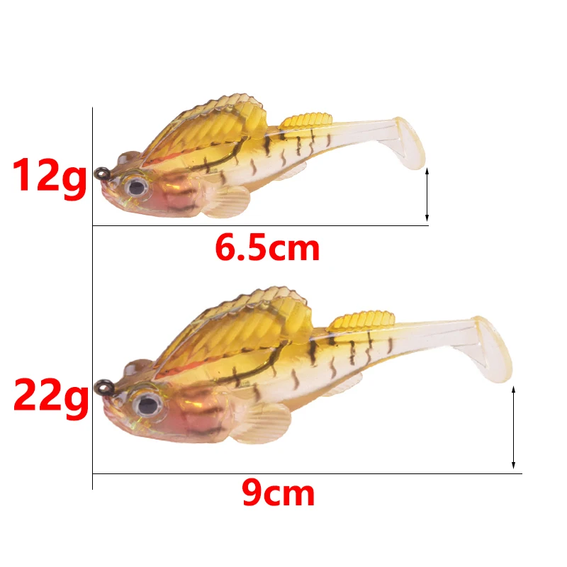 1 Pcs Silicone Wobblers Soft Bait 12g 22g Jig Lead Hooks Dark Sleeper Fishing Lure Artificial Tail Swimbaits for Pike Bass Trout