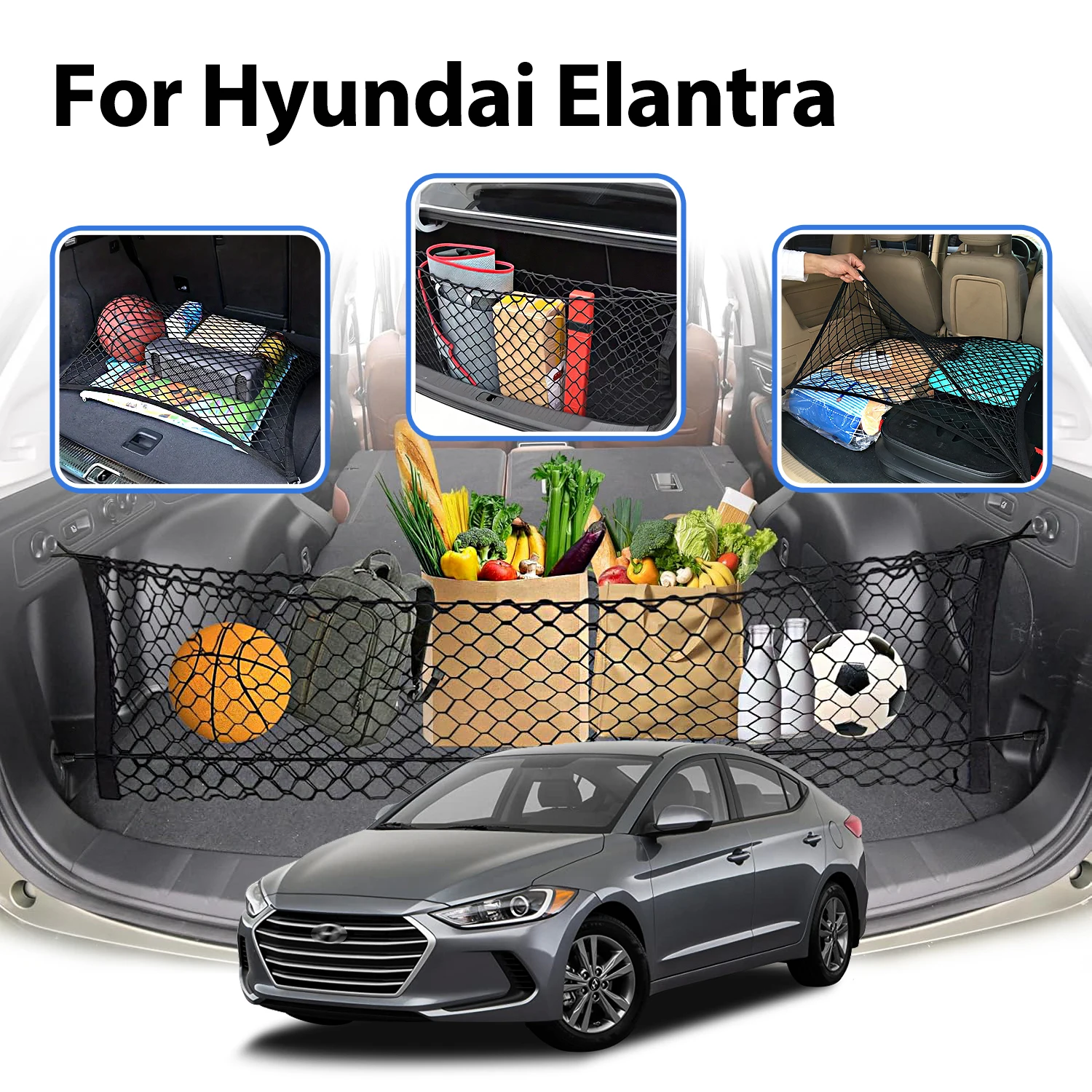 

Car Cargo Net Stretchable,Car Gadgets, Adjustable Elastic Trunk Storage Net with Hook for Hyundai Elantra