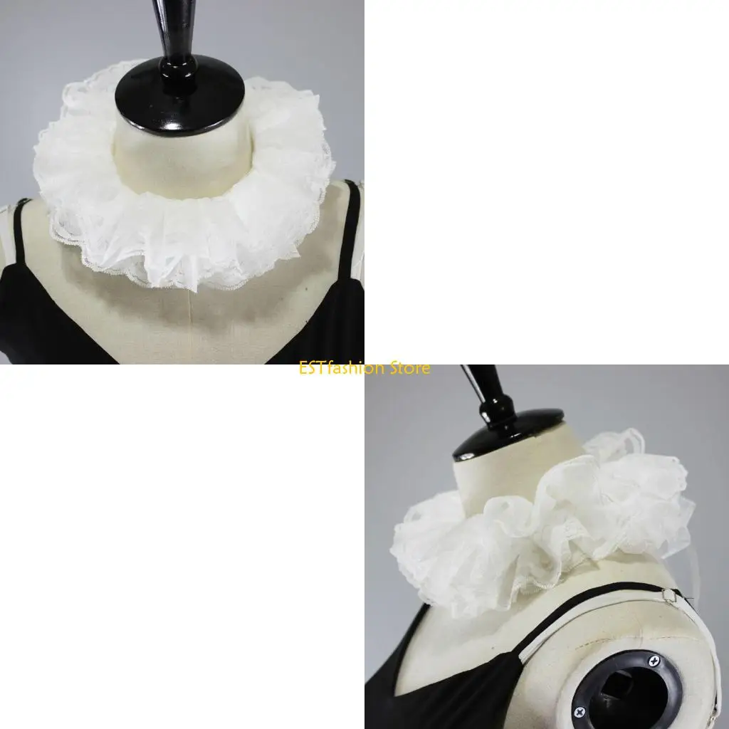 

Y5GC женский елизаветинский шейный шарф с ершом, тюлевой шарф, нарядное платье, многослойное белое кружево с цветочным принтом,